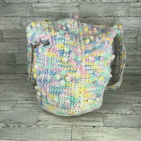 Crocheted ￼Shoulder Purse Tote Handbag White Tiedye Colorful - Picture 5 of 7